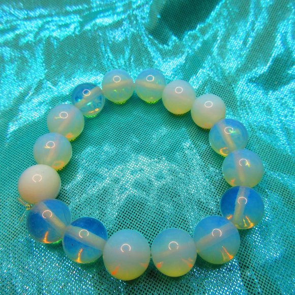 Opalite 12mm Round 7" Stretchy Gemstone Bracelet - Picture 2 of 3